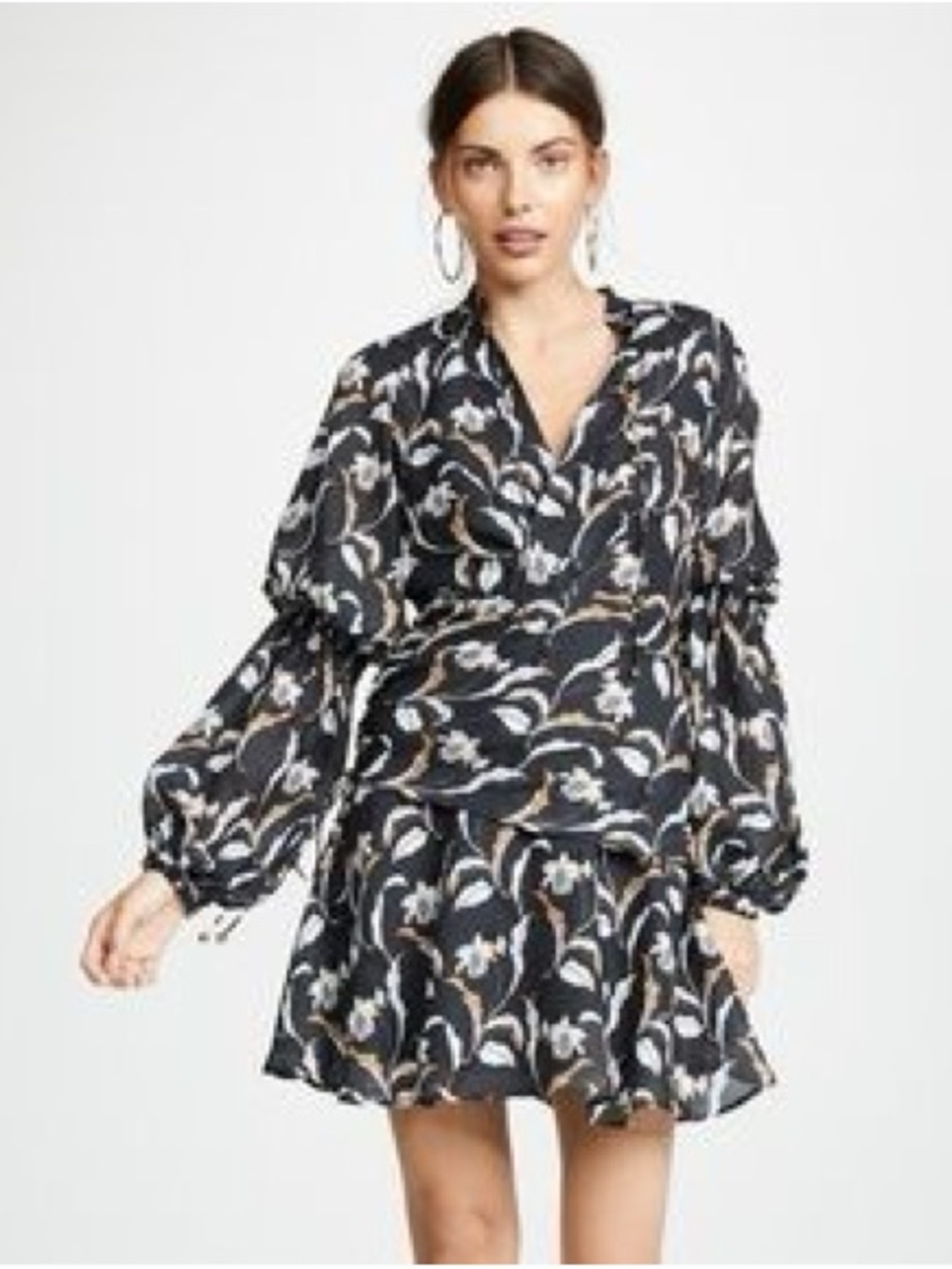 Acler Slinky Weave Floral Black Long-Sleeve V-Neck mini dress size 4